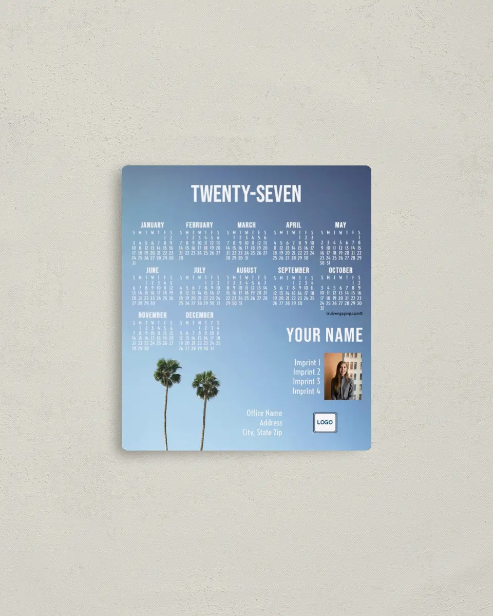 This is a 3½" x 4" Full Magnet Calendar called Desert Trees printed in full color with a Standard Gloss finish