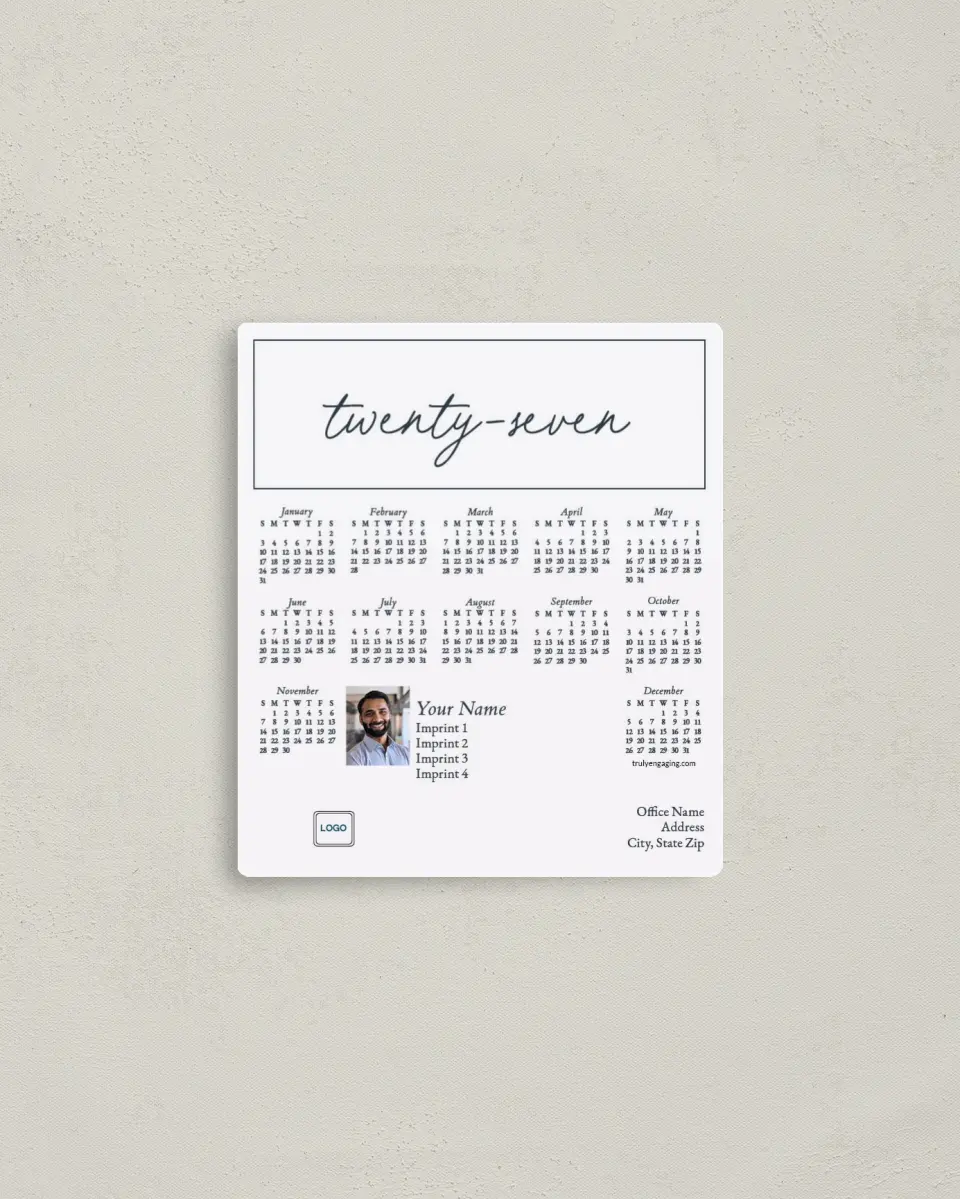 This is a 3½" x 4" Full Magnet Calendar called Simple Years printed in full color with a Standard Gloss finish