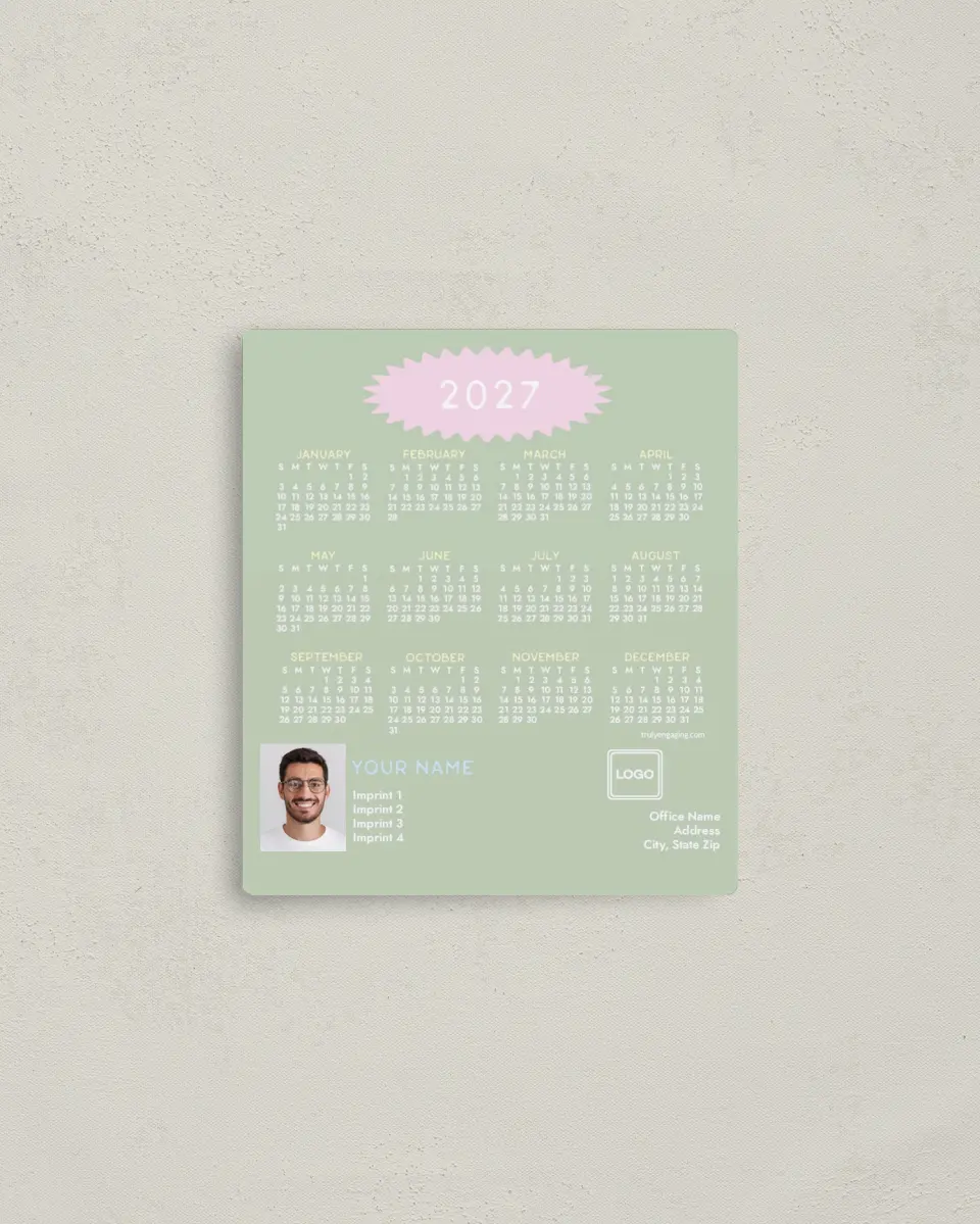 This is a 3½" x 4" Full Magnet Calendar called Time Flies printed in full color with a Standard Gloss finish