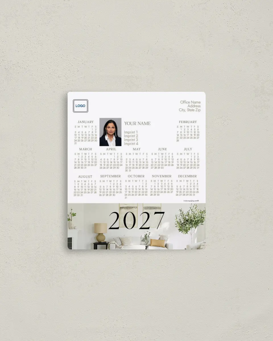 This is a 3½" x 4" Full Magnet Calendar called Modern Living printed in full color with a Standard Gloss finish