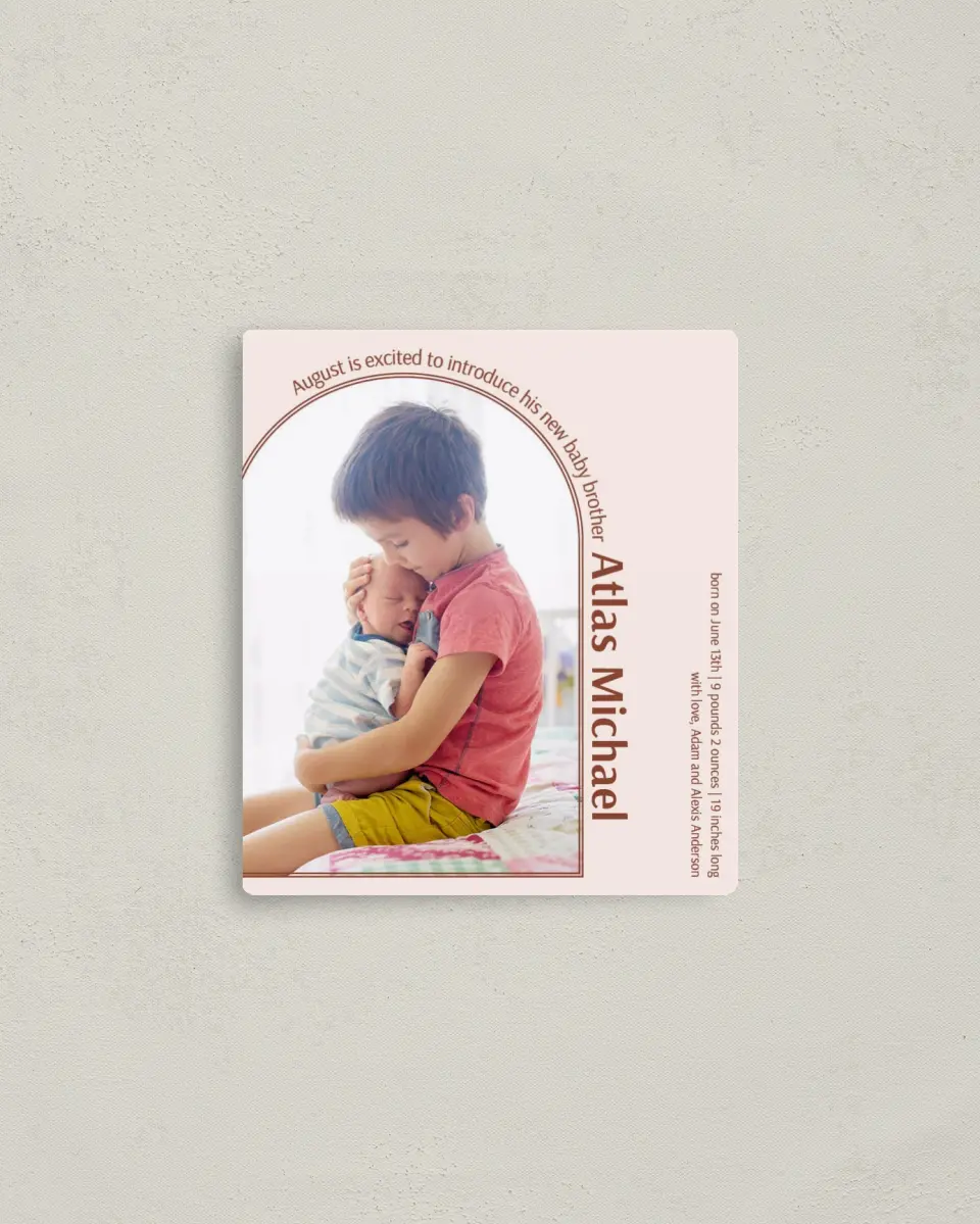 This is a 3½" x 4" Birth Announcement Magnet called  printed in full color with a Luxe Satin finish
