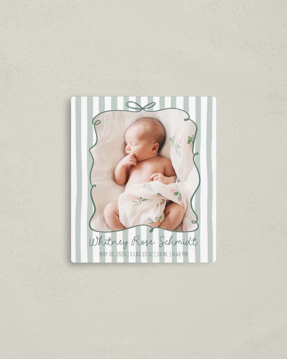 This is a 3½" x 4" Birth Announcement Magnet called Silly Baby printed in full color with a Luxe Satin finish