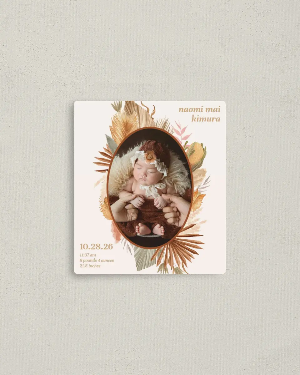 This is a 3½" x 4" Birth Announcement Magnet called Free Spirit printed in full color with a Luxe Satin finish
