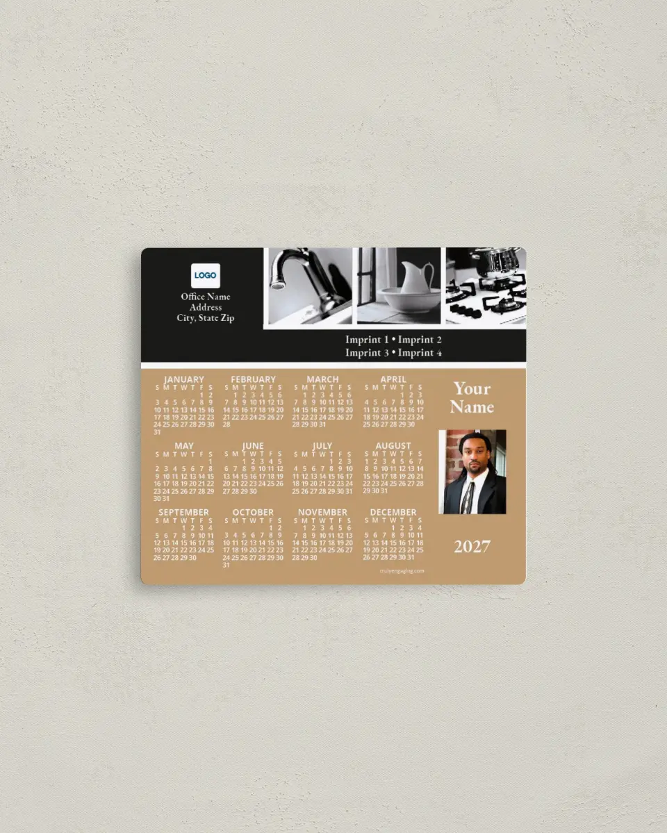 This is a 3½" x 4" Full Magnet Calendar called Kitchen Items, Black & Light Brown printed in full color with a Standard Gloss finish