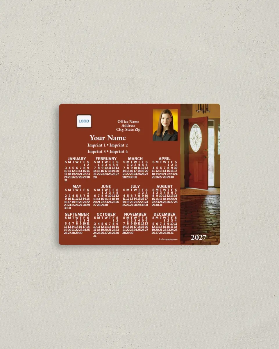 This is a 3½" x 4" Full Magnet Calendar called Open Door, Brown printed in full color with a Standard Gloss finish
