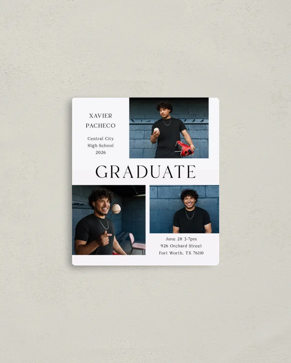 This is a 3½" x 4" Graduation Announcement Magnet called Senior Spread printed in full color with a Luxe Satin finish