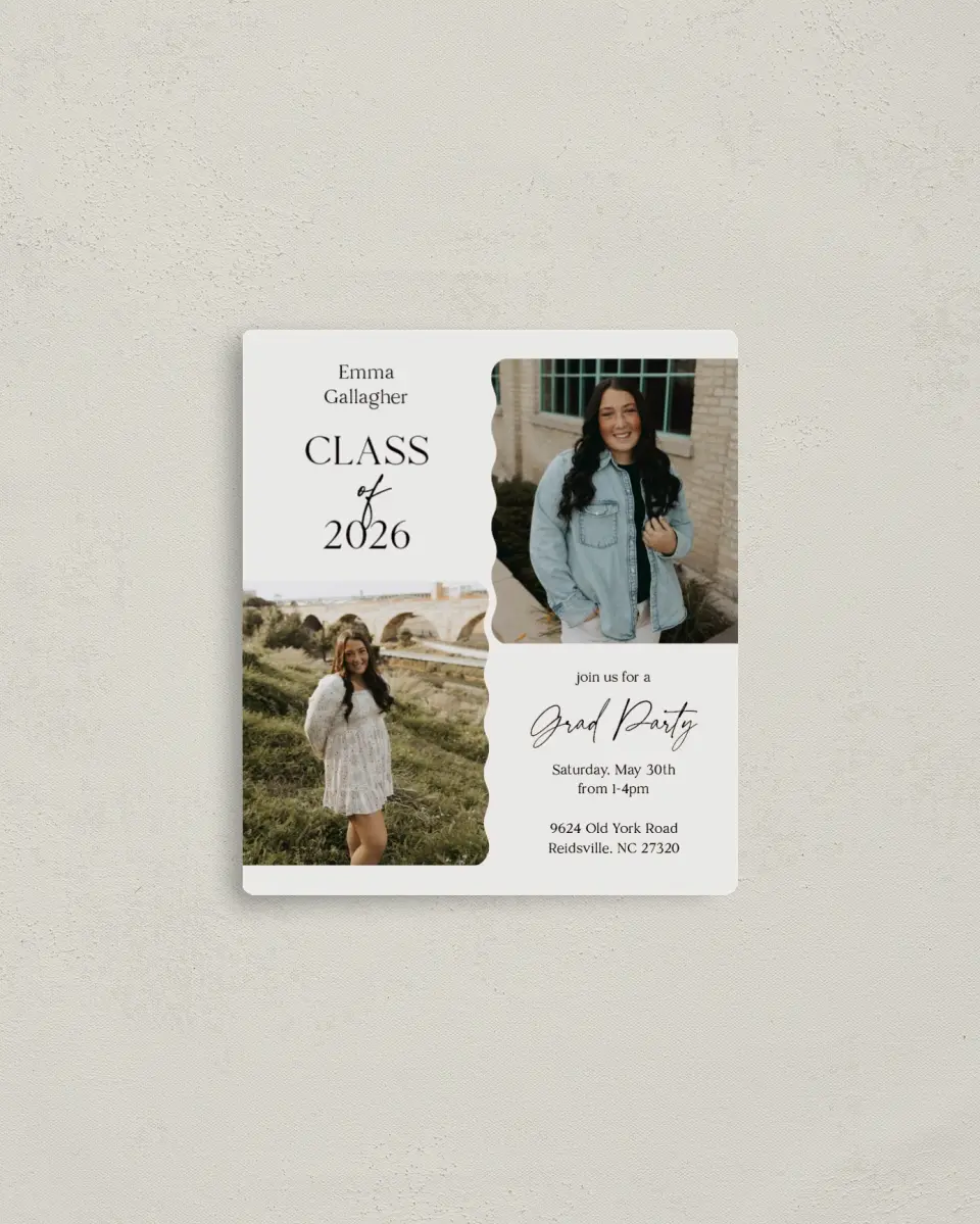 This is a 3½" x 4" Graduation Announcement Magnet called Effortless Edge printed in full color with a Luxe Satin finish