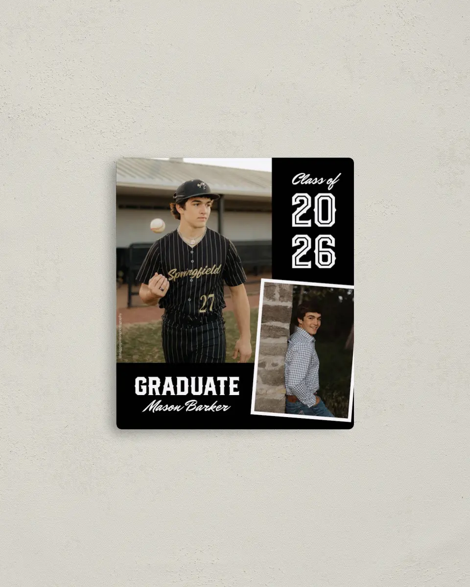 This is a 3½" x 4" Graduation Announcement Magnet called All-Star Athlete printed in full color with a Luxe Satin finish