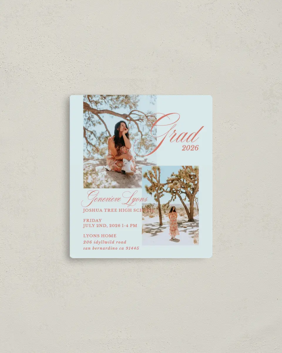 This is a 3½" x 4" Graduation Announcement Magnet called Scripted Accolades printed in full color with a Luxe Satin finish