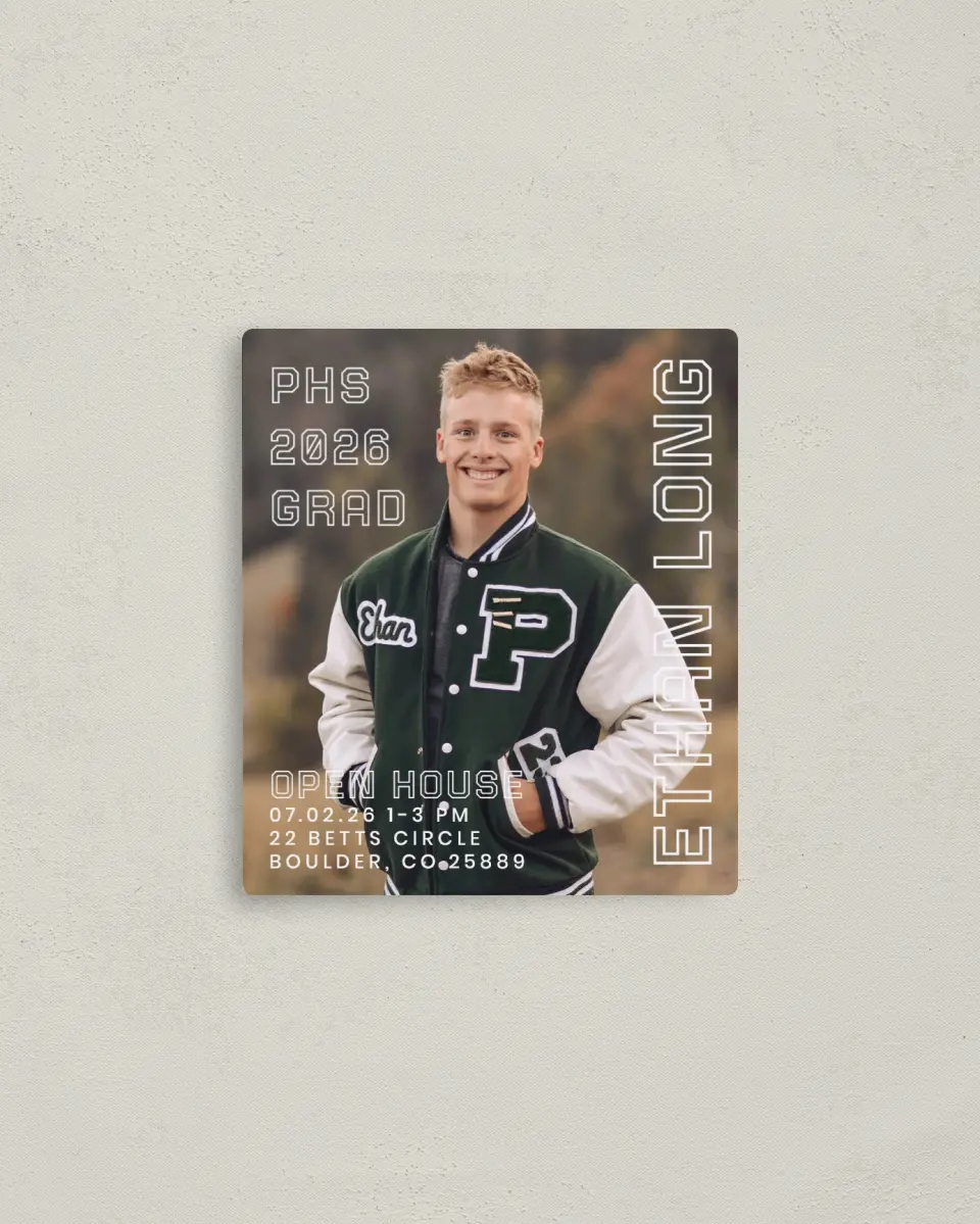 This is a 3½" x 4" Graduation Announcement Magnet called Athletic Achievement printed in full color with a Luxe Satin finish