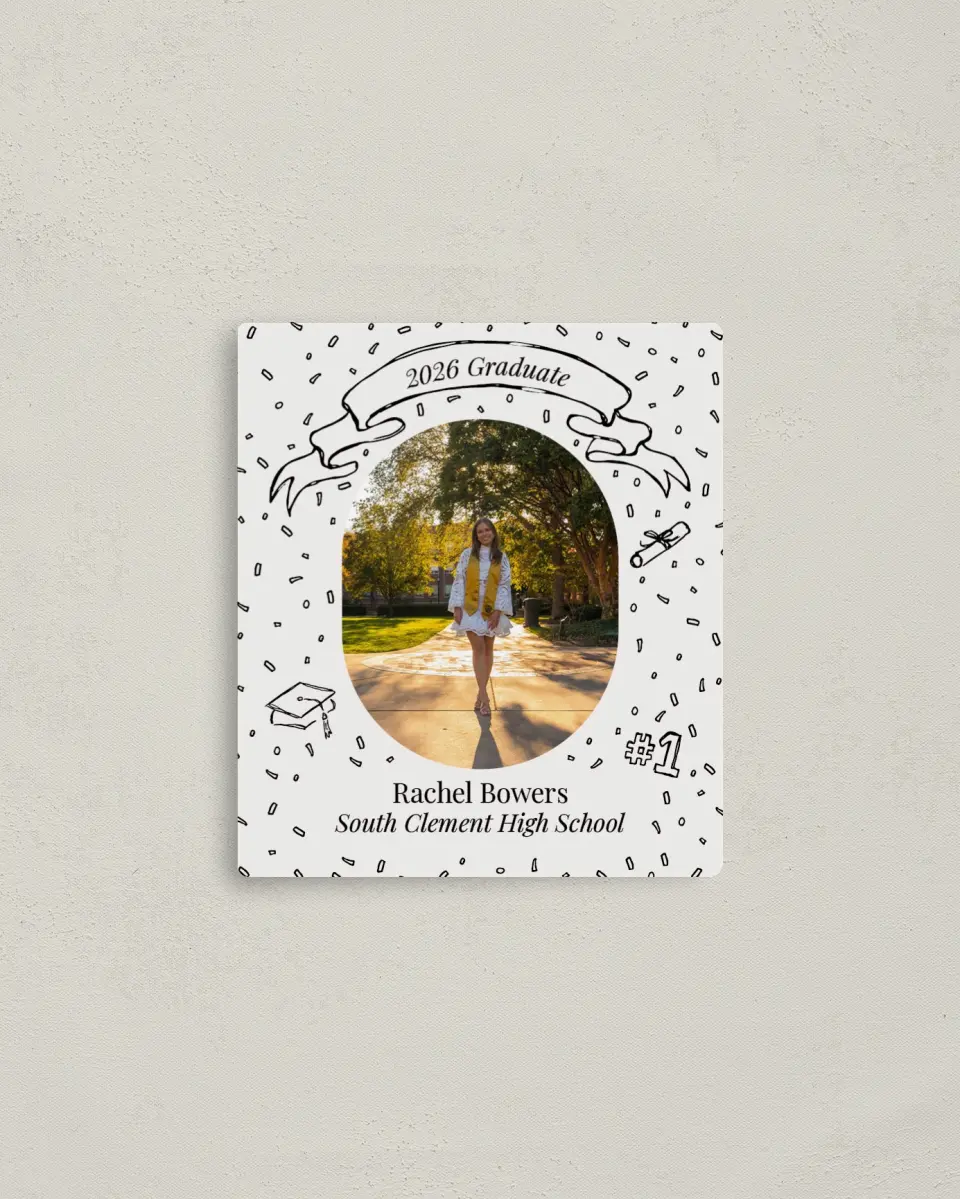 This is a 3½" x 4" Graduation Announcement Magnet called Art of Achievement printed in full color with a Luxe Satin finish