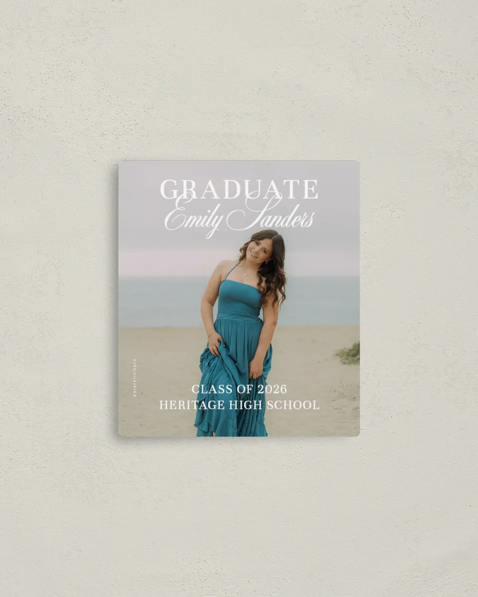 This is a 3½" x 4" Graduation Announcement Magnet called Scholarly Elegance printed in full color with a Luxe Satin finish
