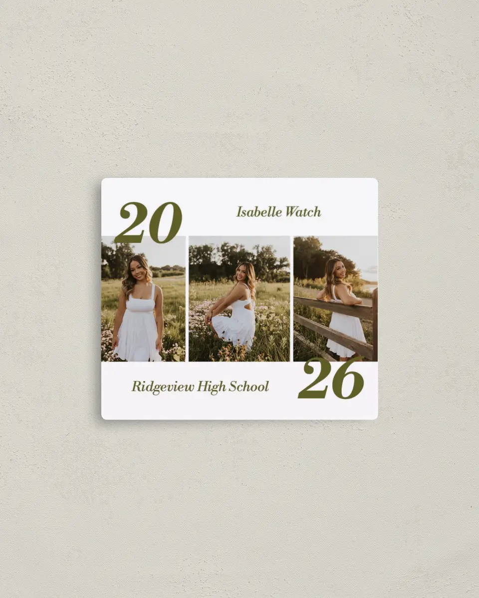 This is a 3½" x 4" Graduation Announcement Magnet called Grad Year printed in full color with a Luxe Satin finish