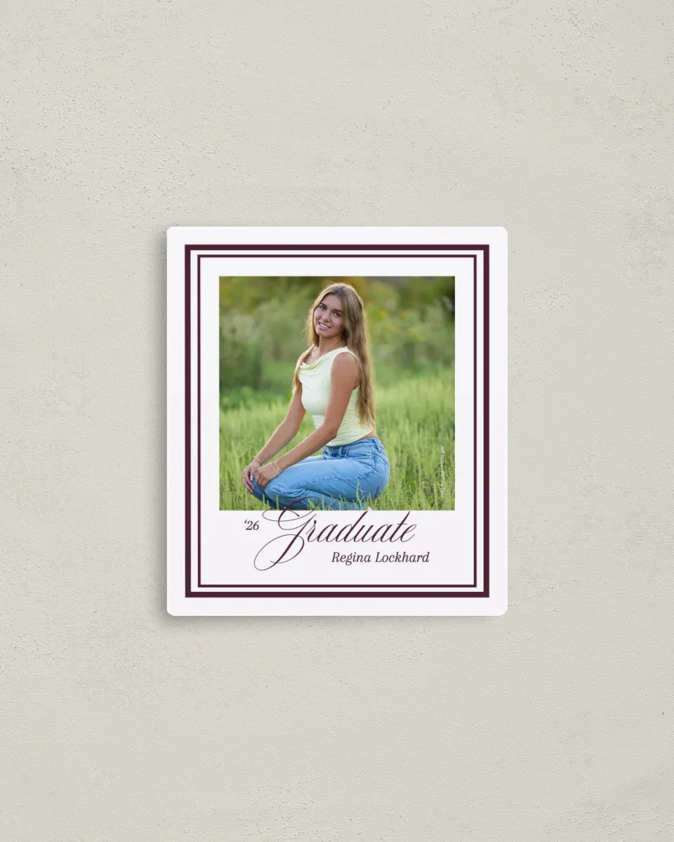 This is a 3½" x 4" Graduation Announcement Magnet called Timeless Frame printed in full color with a Luxe Satin finish