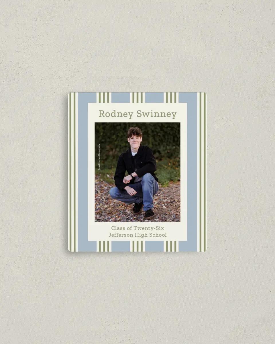 This is a 3½" x 4" Graduation Announcement Magnet called Framed in Excellence printed in full color with Gold foil and a Luxe Satin finish