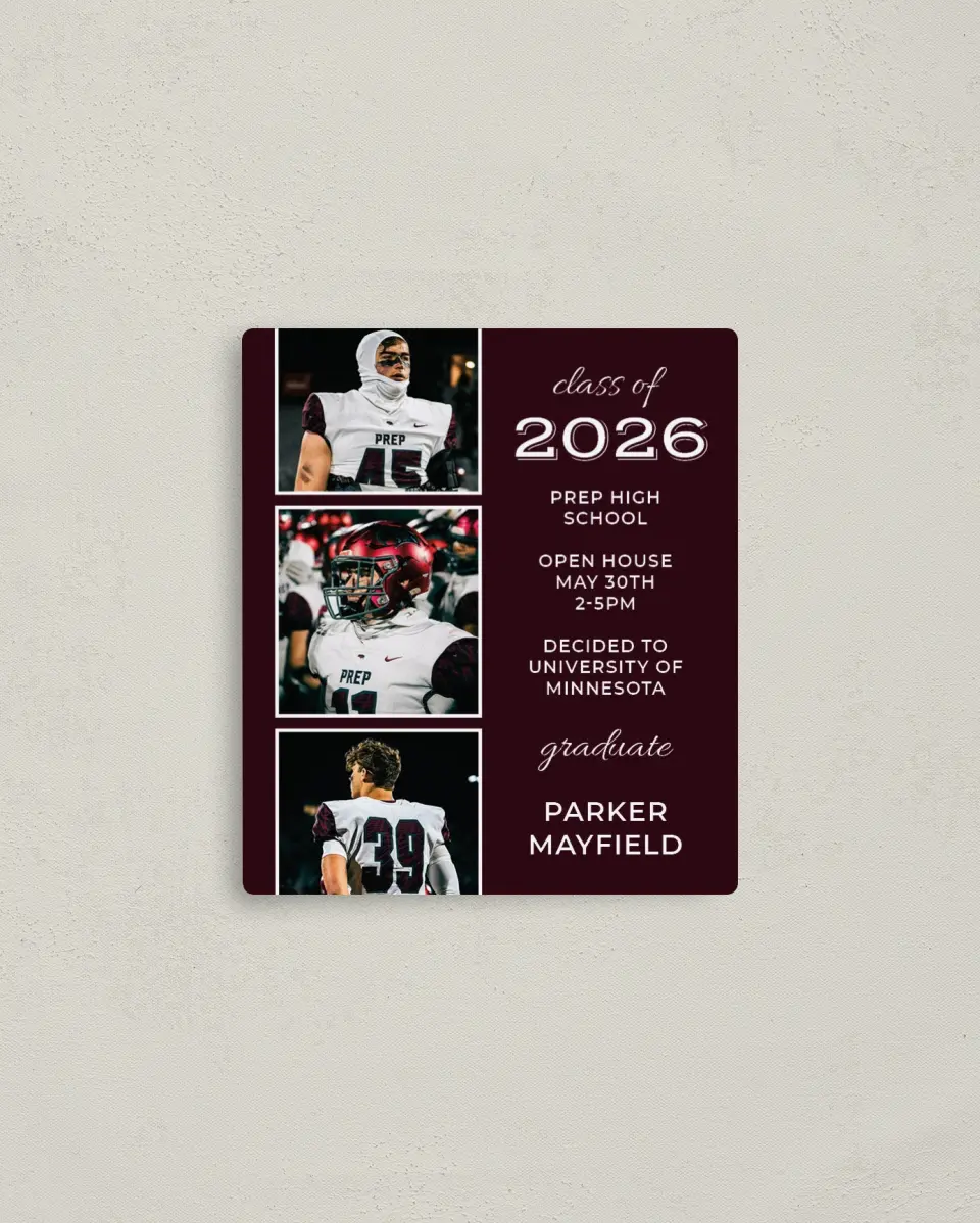 This is a 3½" x 4" Graduation Announcement Magnet called All Star Graduate printed in full color with Gold foil and a Luxe Satin finish
