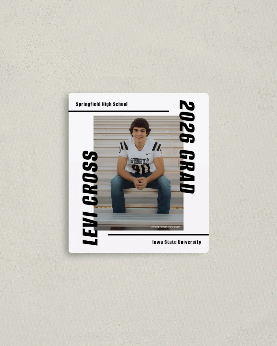 This is a 3½" x 4" Graduation Announcement Magnet called Go Long printed in full color with a Luxe Satin finish