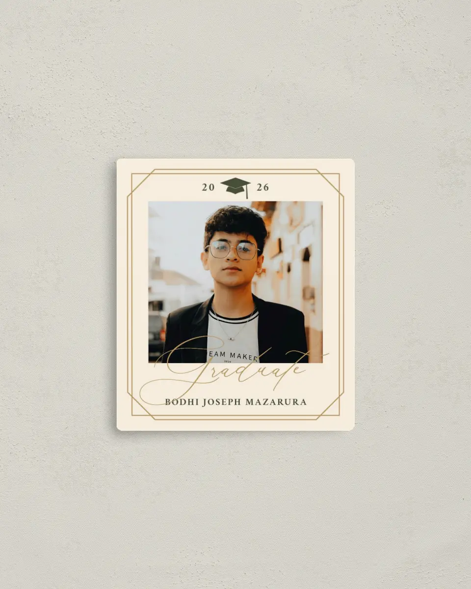 This is a 3½" x 4" Graduation Announcement Magnet called Mature Minimalist printed in full color with a Luxe Satin finish