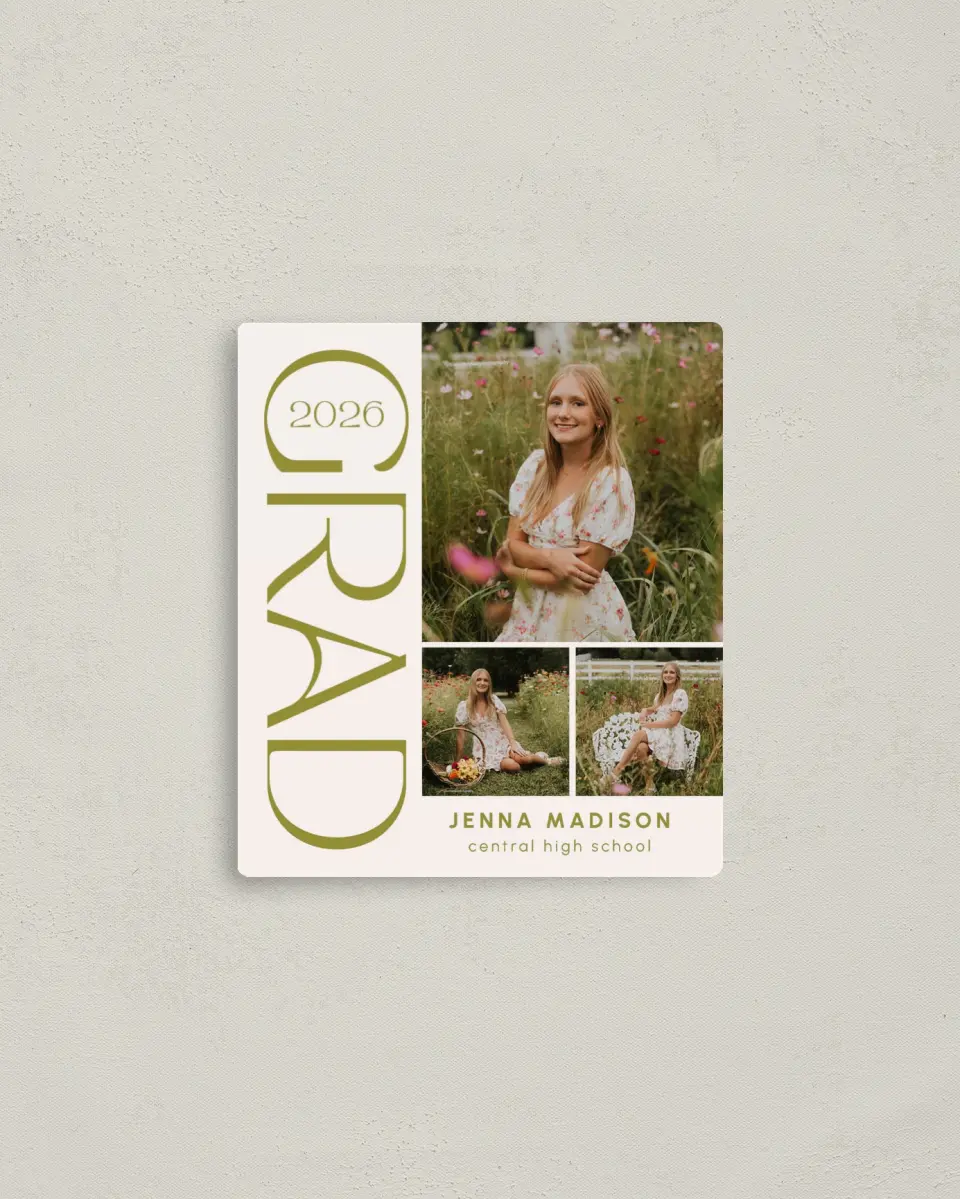 This is a 3½" x 4" Graduation Announcement Magnet called Only the Beginning printed in full color with a Luxe Satin finish