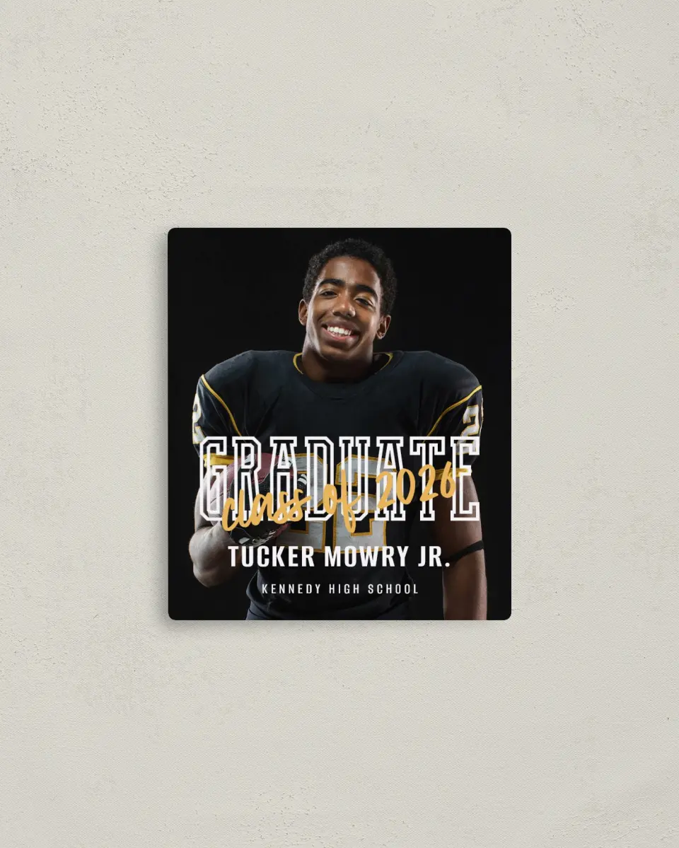 This is a 3½" x 4" Graduation Announcement Magnet called Onward and Upward printed in full color with a Luxe Satin finish