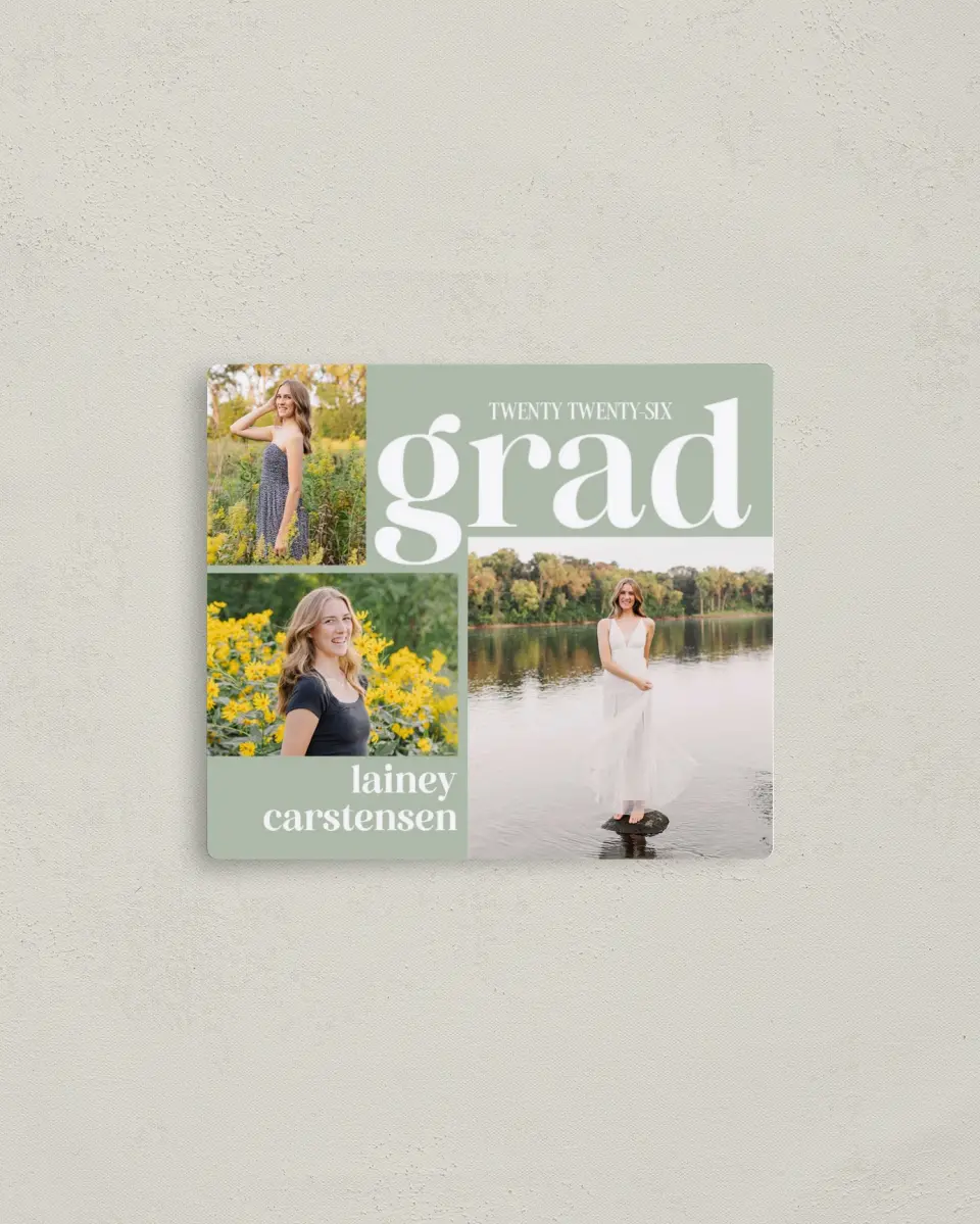 This is a 3½" x 4" Graduation Announcement Magnet called Sweet Smiles printed in full color with a Luxe Satin finish