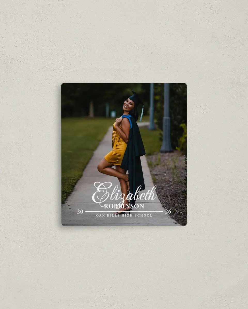 This is a 3½" x 4" Graduation Announcement Magnet called The Right Path printed in full color with a Luxe Satin finish