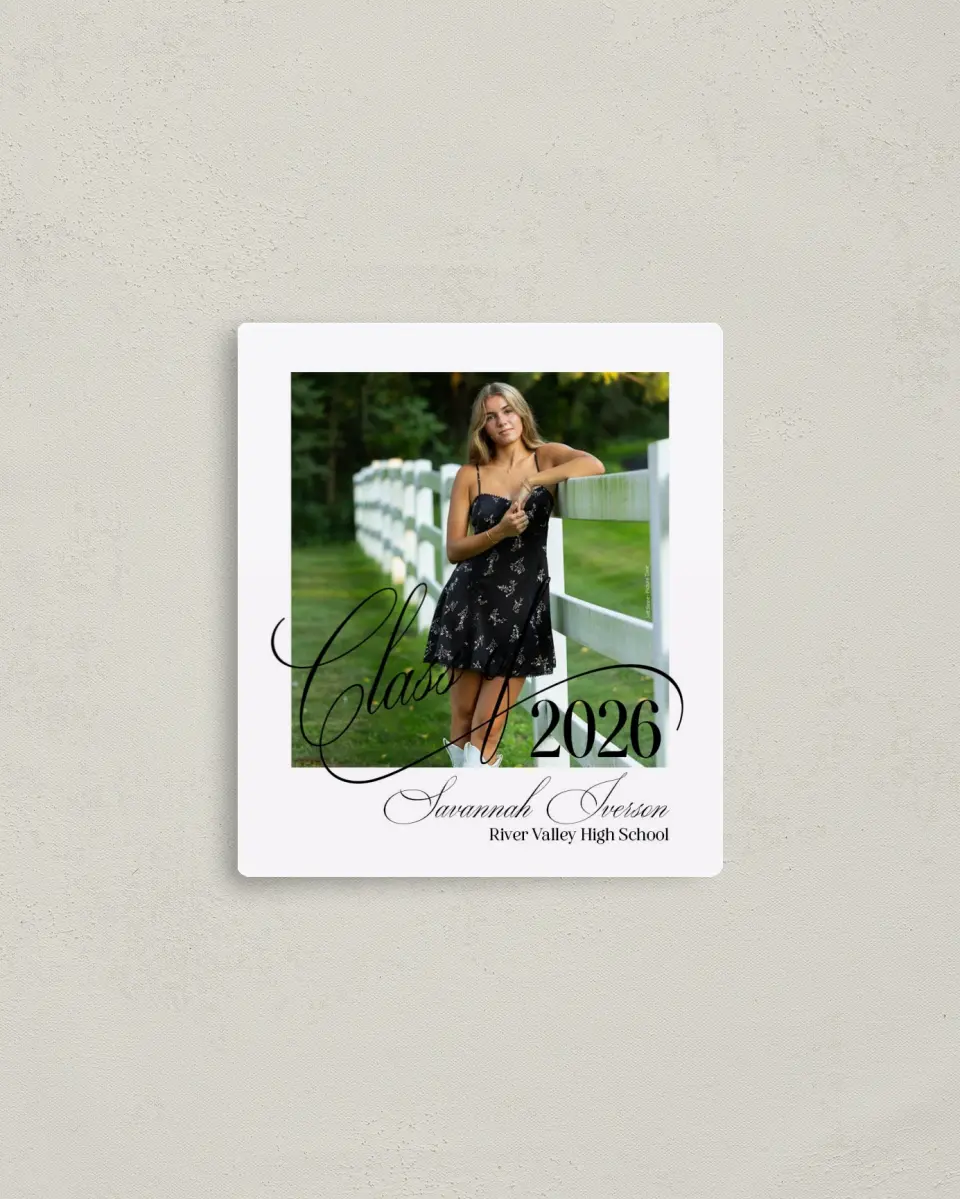 This is a 3½" x 4" Graduation Announcement Magnet called Smart & Classy printed in full color with a Luxe Satin finish
