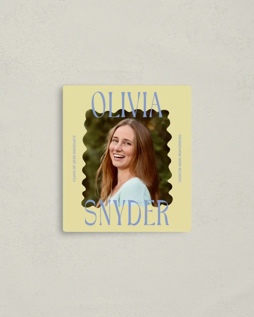 This is a 3½" x 4" Graduation Announcement Magnet called Funky Colorful Cute printed in full color with a Luxe Satin finish