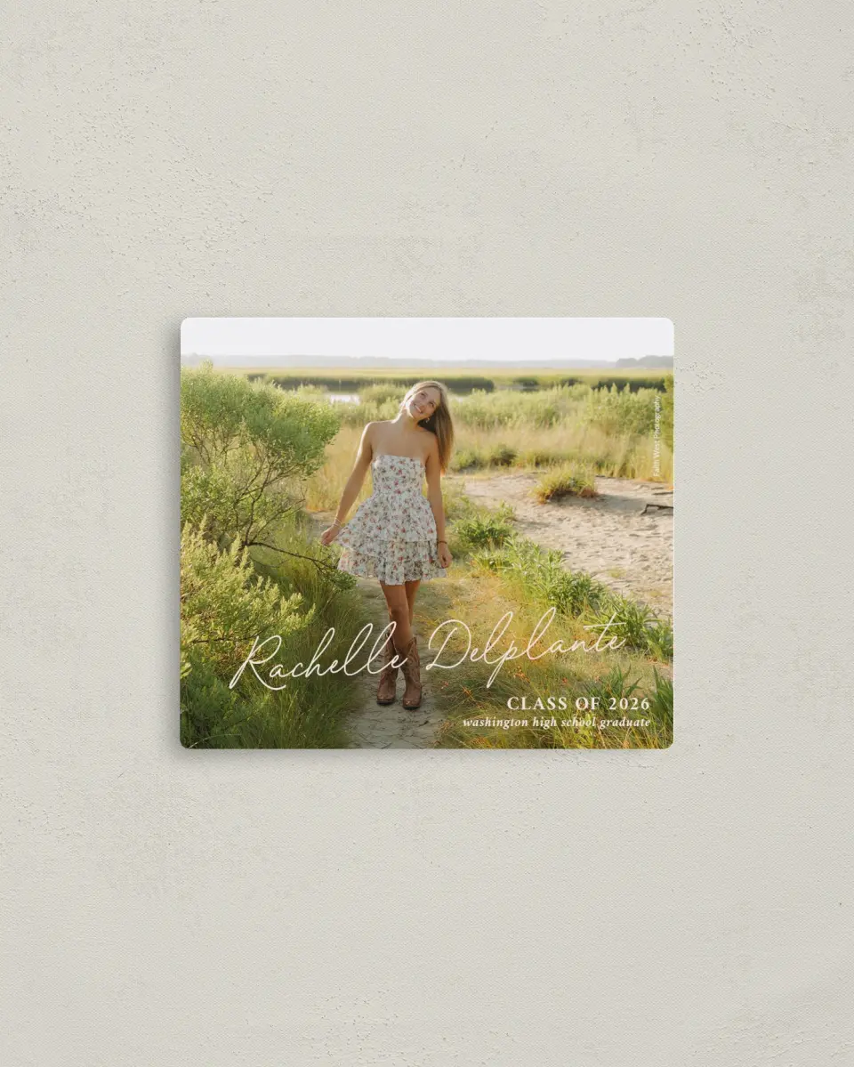 This is a 3½" x 4" Graduation Announcement Magnet called Wholesome Grad printed in full color with a Luxe Satin finish