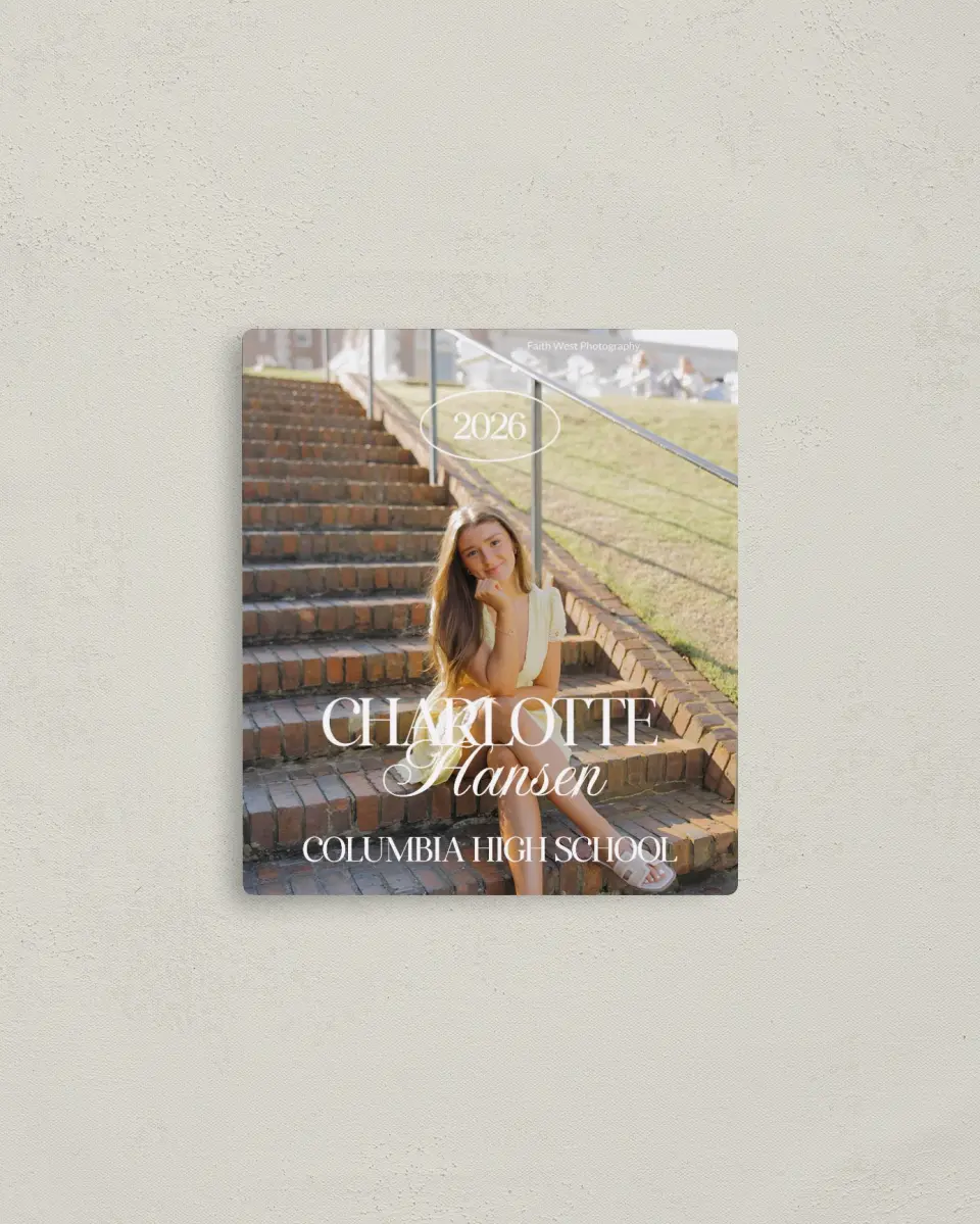 This is a 3½" x 4" Graduation Announcement Magnet called Retro Grad printed in full color with a Luxe Satin finish