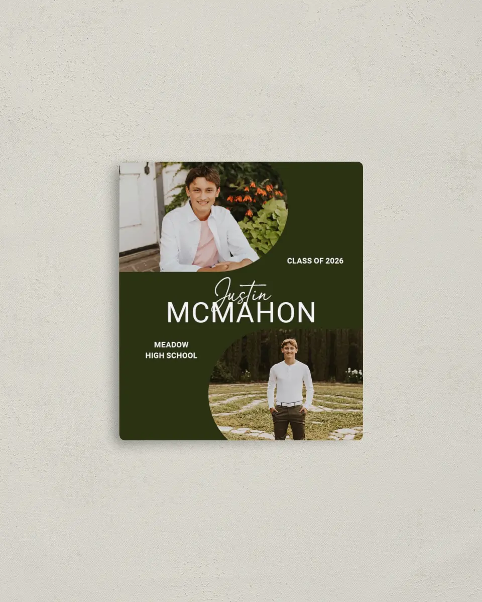 This is a 3½" x 4" Graduation Announcement Magnet called Forward Bound printed in full color with a Luxe Satin finish