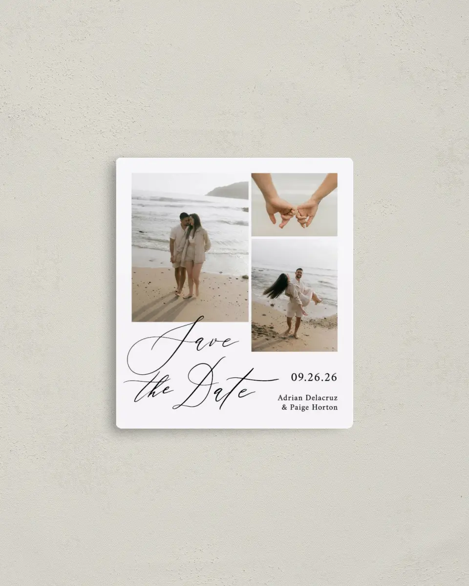 This is a 3½" x 4" Save the Date Magnet called True Promise printed in full color with Gold foil and a Luxe Satin finish