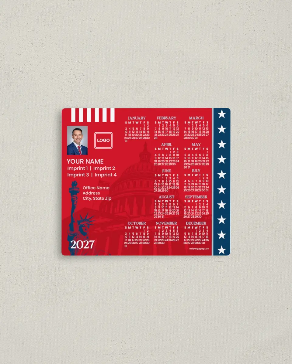 This is a 3½" x 4" Full Magnet Calendar called Stripes & Stars printed in full color with a Standard Gloss finish