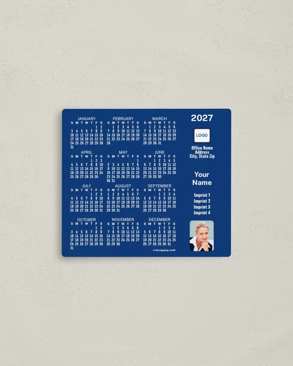 This is a 3½" x 4" Full Magnet Calendar called Blue Background printed in full color with a Standard Gloss finish