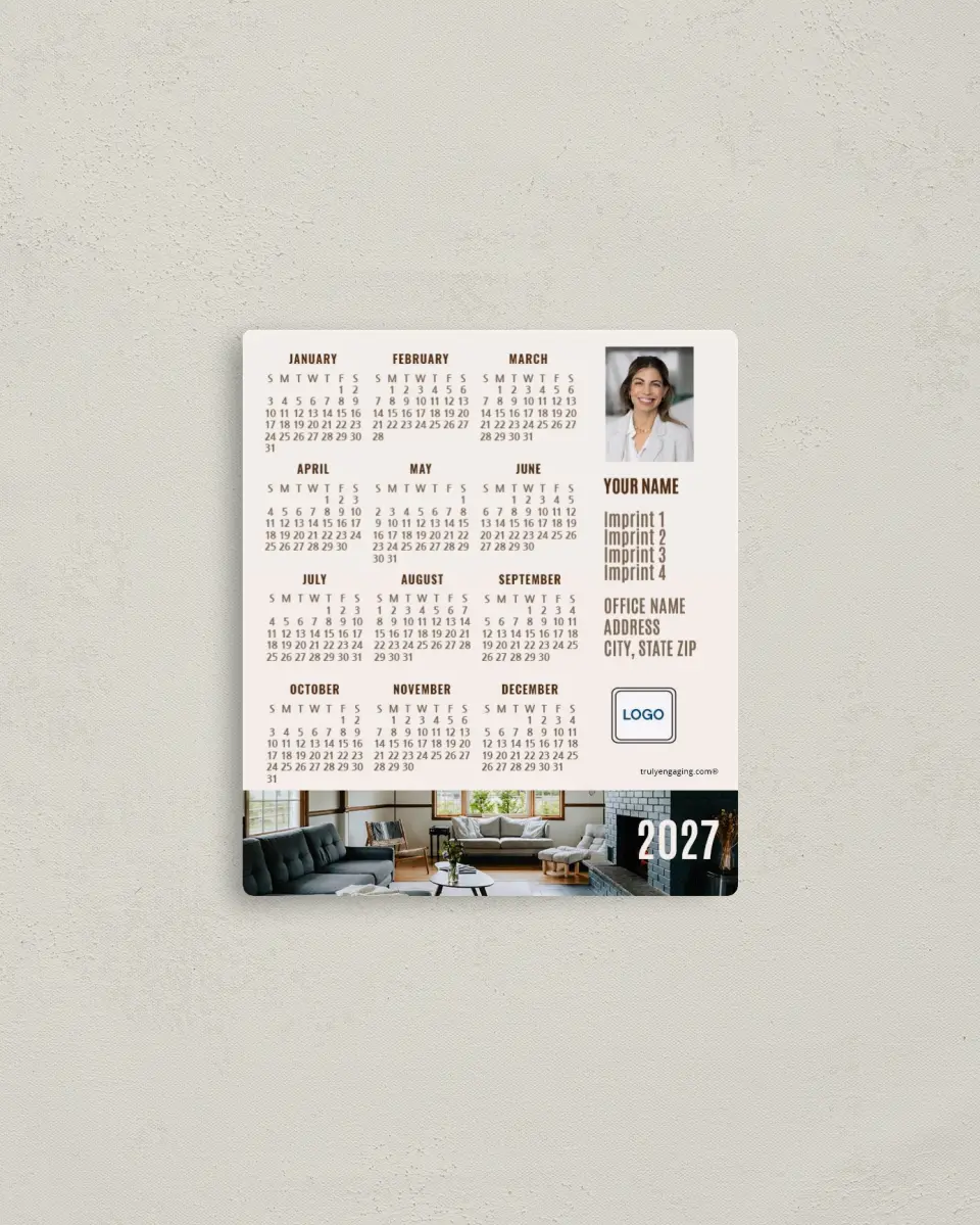 This is a 3½" x 4" Full Magnet Calendar called Moody Interior printed in full color with a Standard Gloss finish