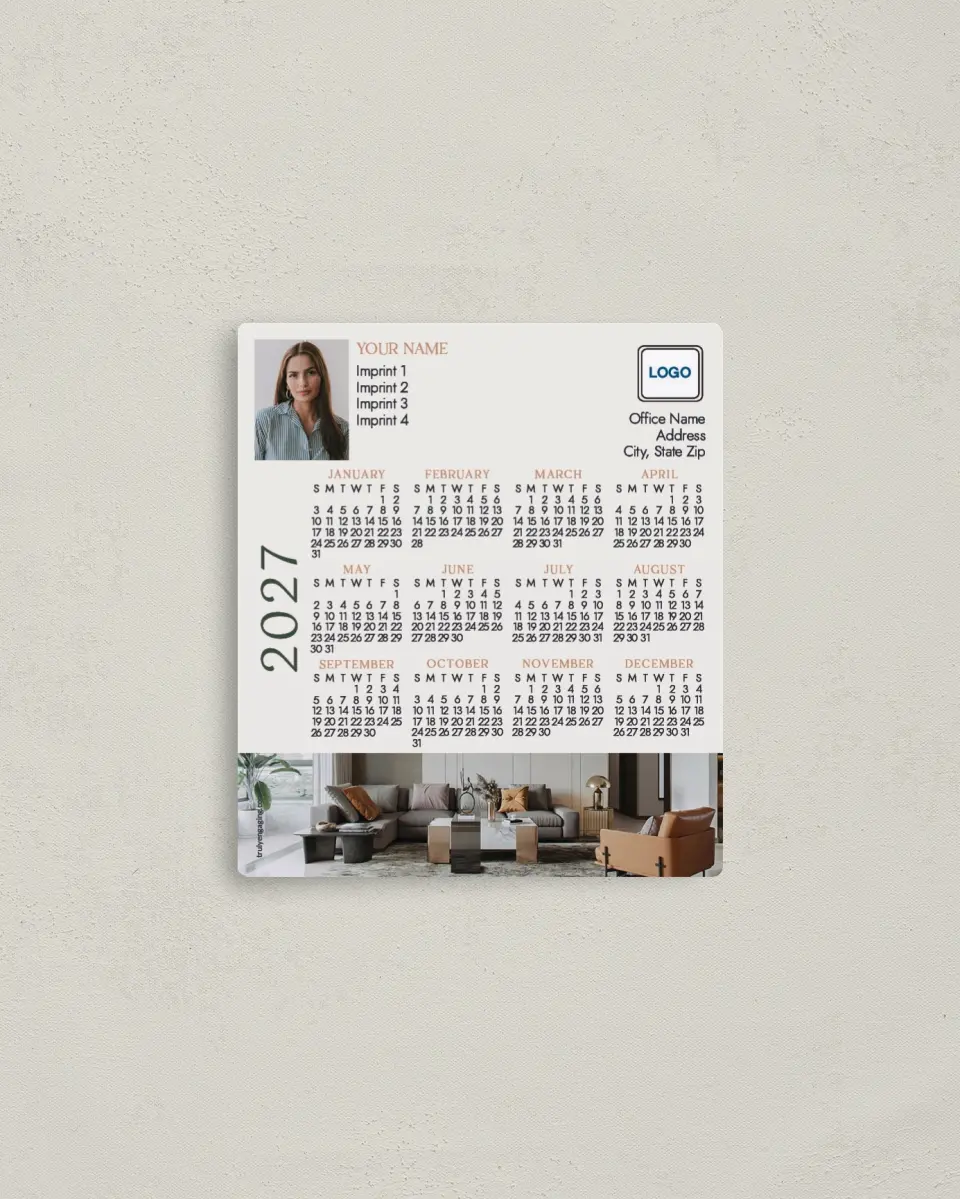 This is a 3½" x 4" Full Magnet Calendar called Clean and Modern printed in full color with a Standard Gloss finish