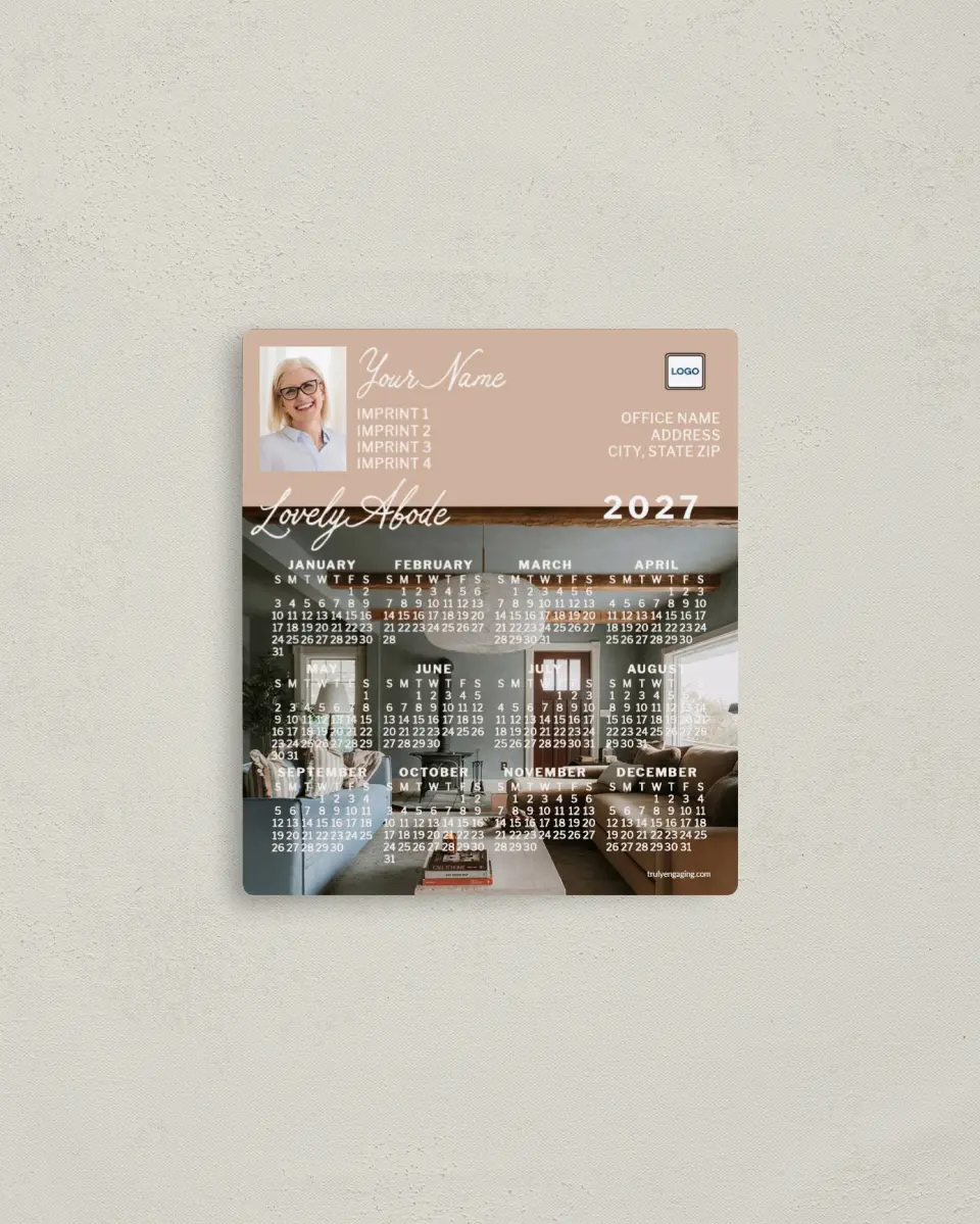 This is a 3½" x 4" Full Magnet Calendar called Lovely Abode printed in full color with a Standard Gloss finish