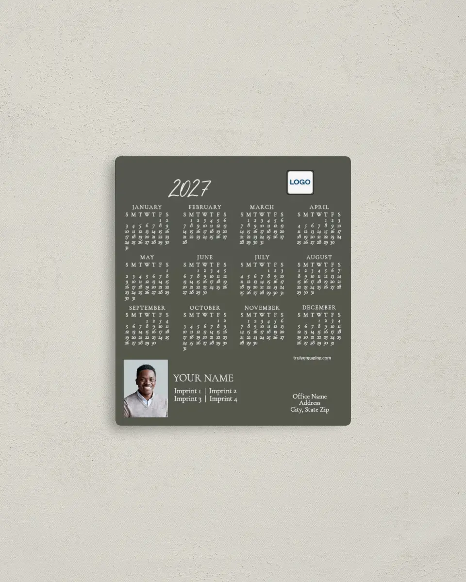 This is a 3½" x 4" Full Magnet Calendar called All The Info printed in full color with a Standard Gloss finish