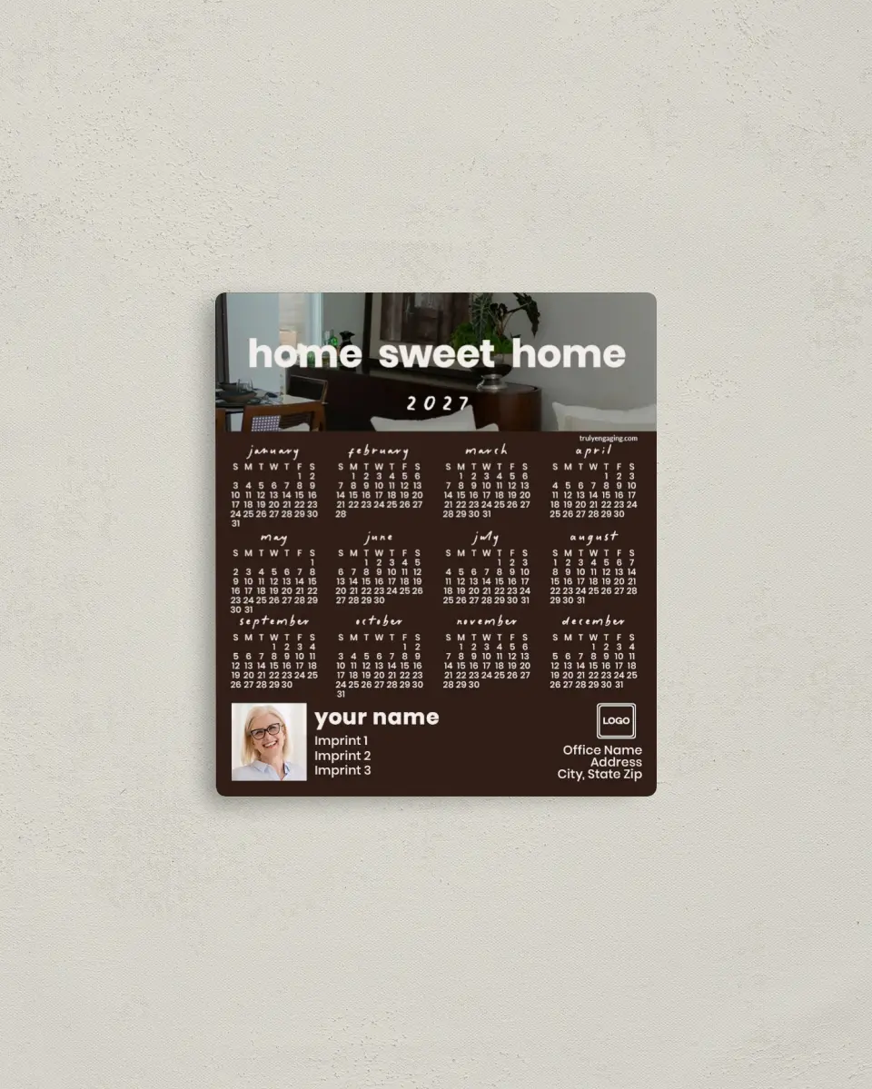 This is a 3½" x 4" Full Magnet Calendar called Cozy Corner printed in full color with a Standard Gloss finish