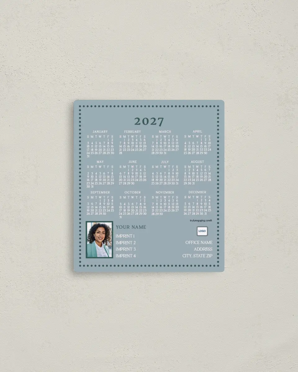 This is a 3½" x 4" Full Magnet Calendar called Dotted I's printed in full color with a Standard Gloss finish