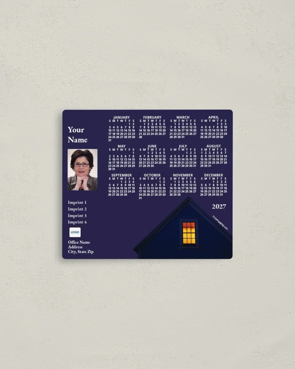 This is a 3½" x 4" Full Magnet Calendar called Home at Night printed in full color with a Standard Gloss finish