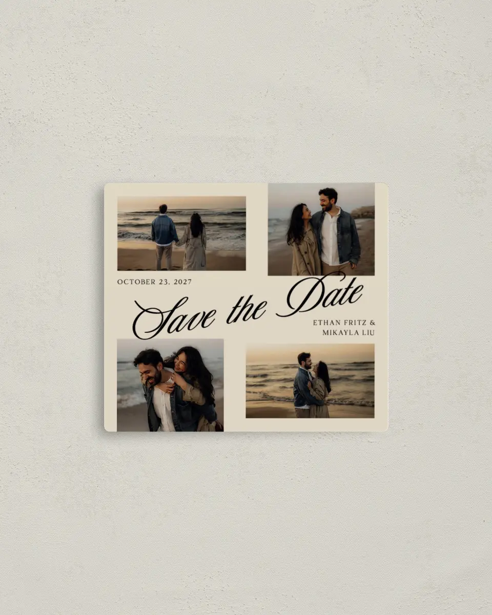 This is a 3½" x 4" Save the Date Magnet called Our Forever printed in full color with a Luxe Satin finish
