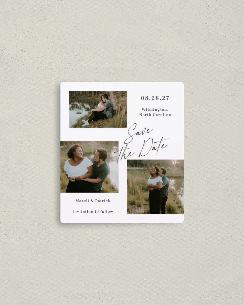 This is a 3½" x 4" Save the Date Magnet called Forever & Always Yours printed in full color with a Luxe Satin finish