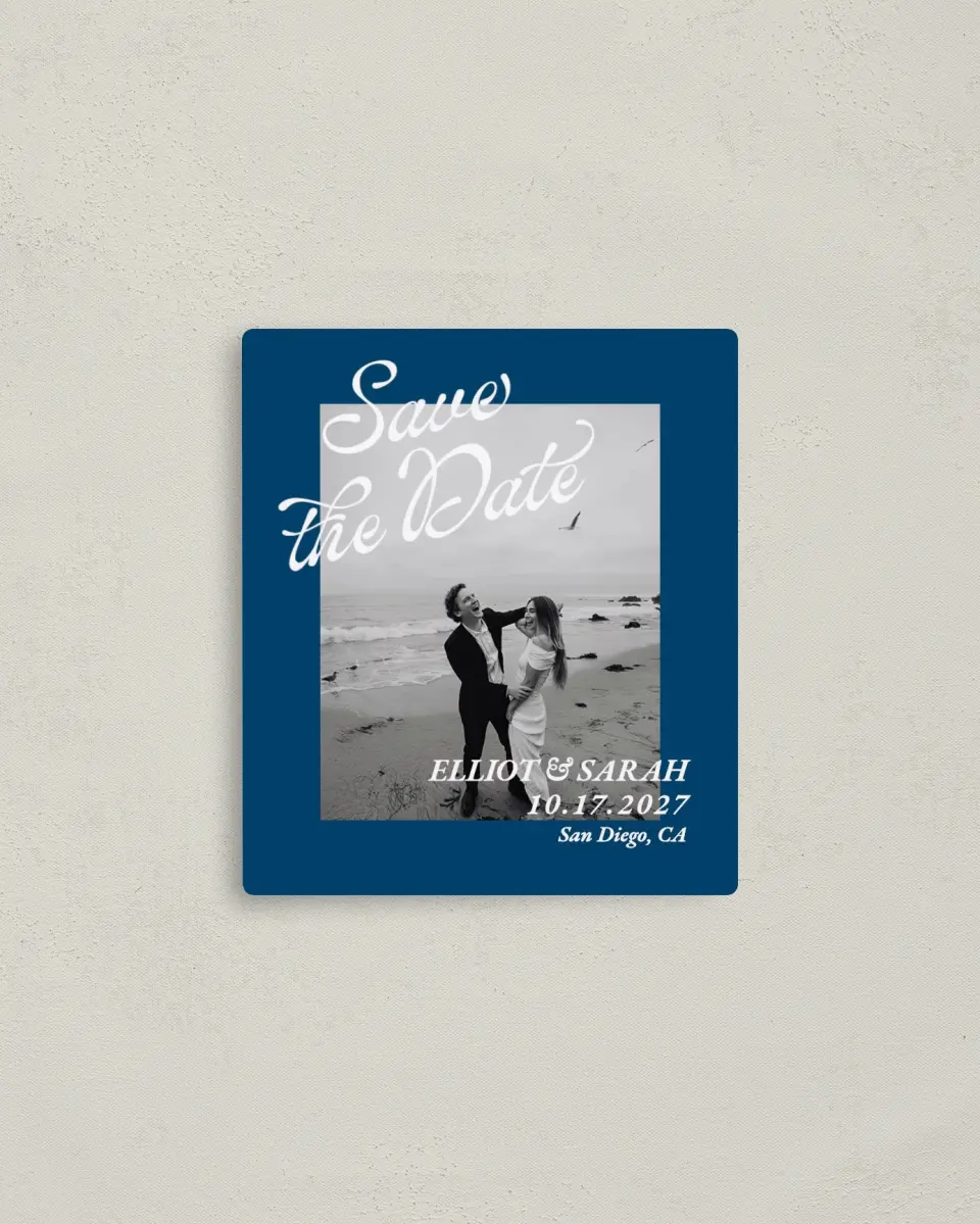 This is a 3½" x 4" Save the Date Magnet called Blue Hour printed in full color with a Luxe Satin finish