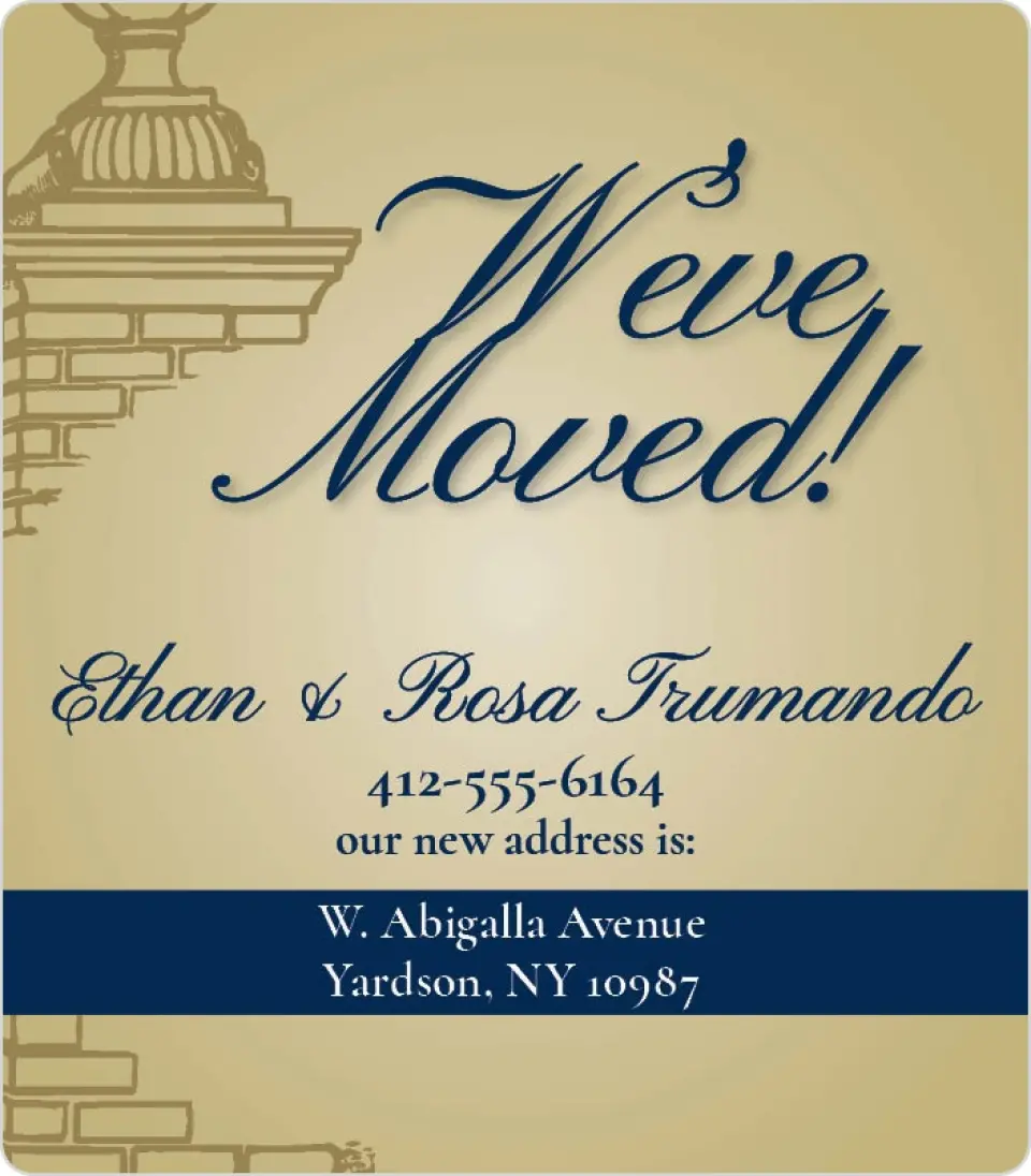 This is a 3½" x 4" Moving Announcement Magnet called Classic Pillar printed in full color with a Luxe Satin finish