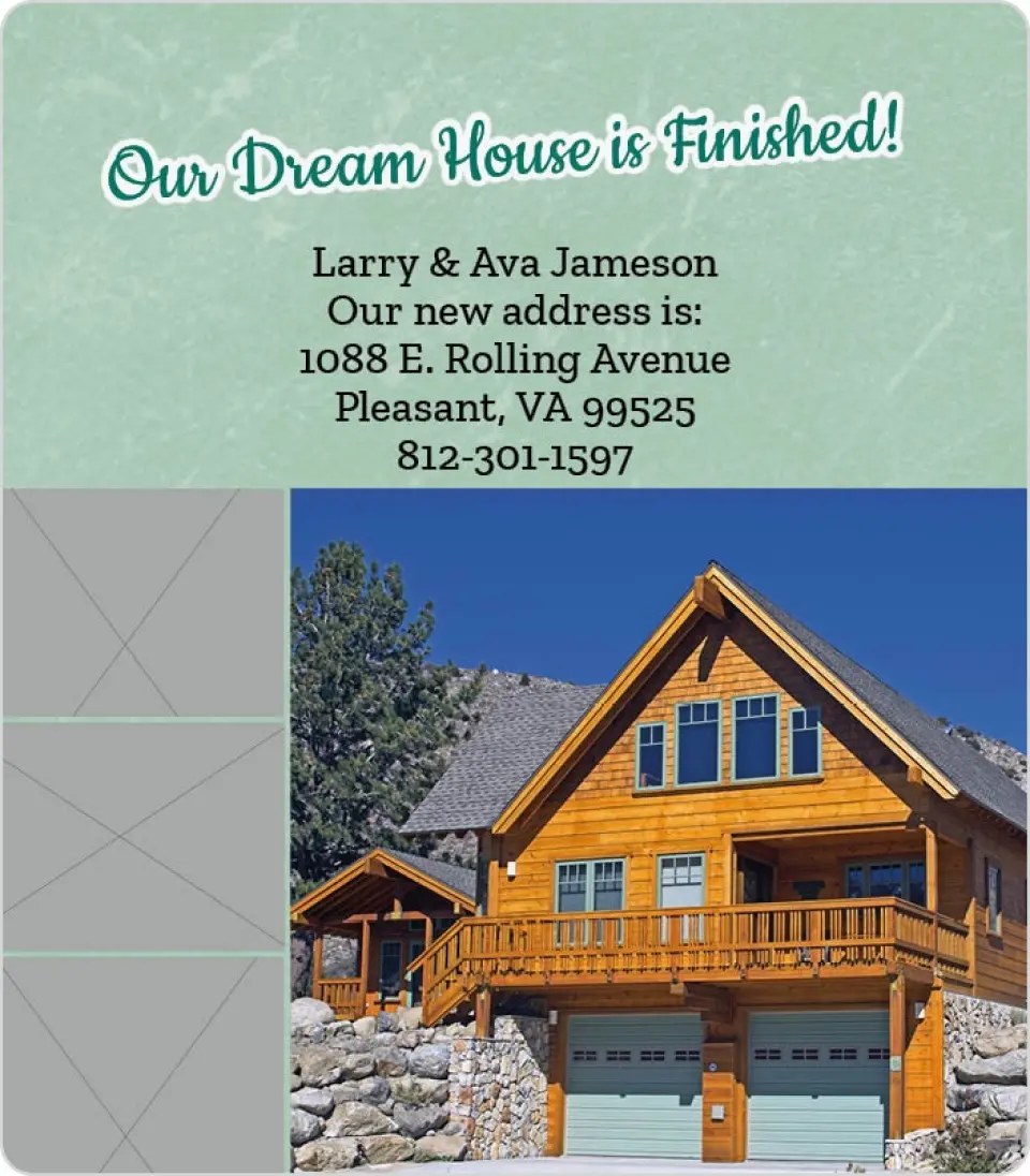 This is a 3½" x 4" Moving Announcement Magnet called Dream House printed in full color with a Luxe Satin finish