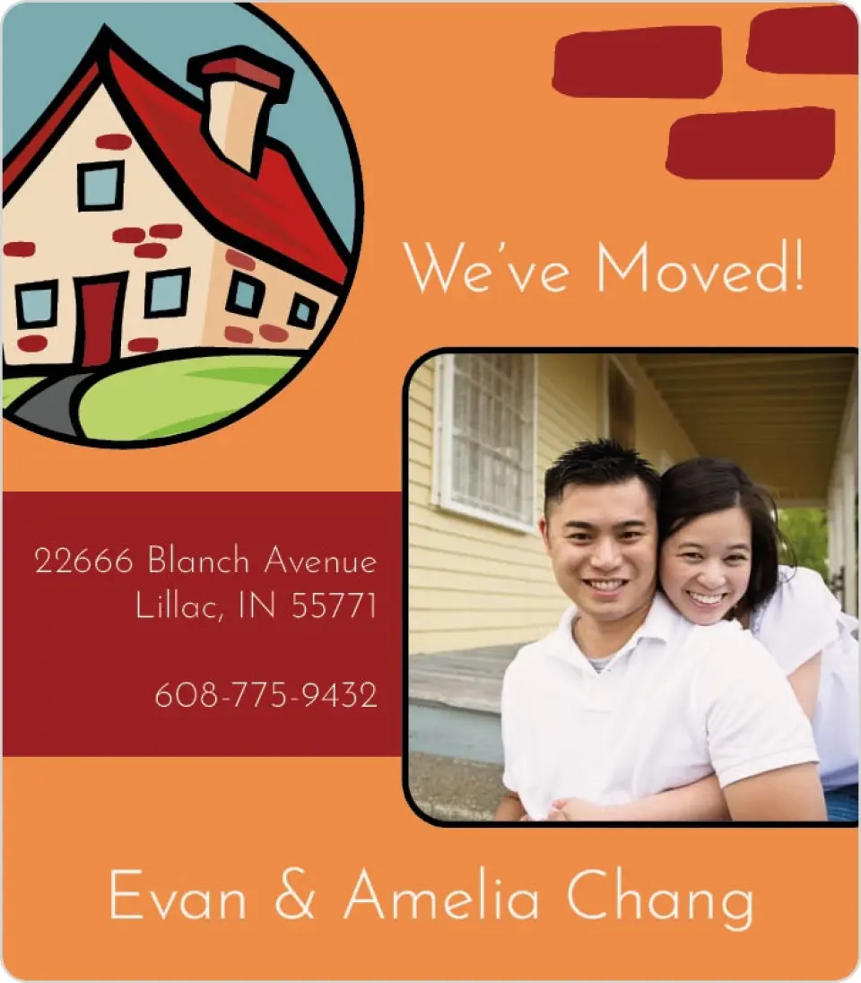 This is a 3½" x 4" Moving Announcement Magnet called House Character printed in full color with a Luxe Satin finish