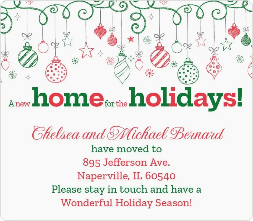 This is a 3½" x 4" Moving Announcement Magnet called Holiday Happenings printed in full color with a Luxe Satin finish