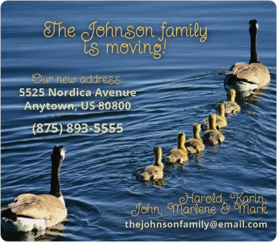 This is a 3½" x 4" Moving Announcement Magnet called Family Migration printed in full color with a Luxe Satin finish