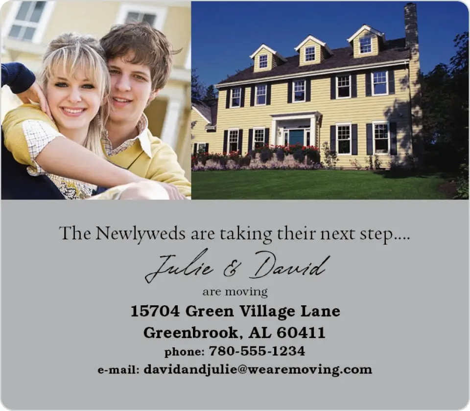 This is a 3½" x 4" Moving Announcement Magnet called Next Step printed in full color with a Luxe Satin finish